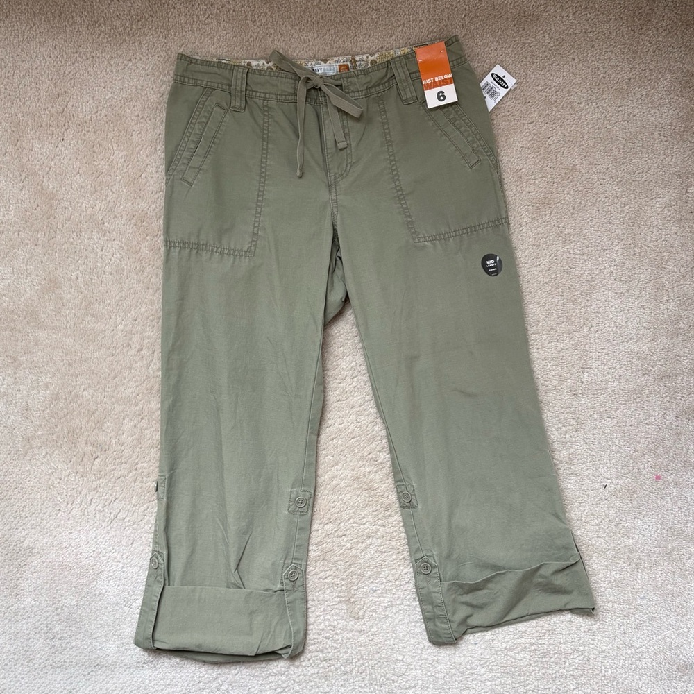 NWT VINTAGE Y2K CHINO CAPRI PANTS DRAWSTRING ADJUSTABLE LENGTH GREEN 6 OLD NAVY